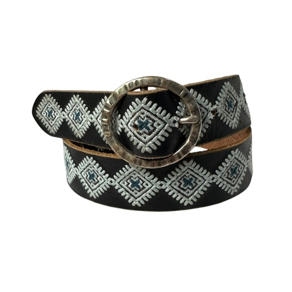 Genuine LUCKY BRAND Black Leather Embroidered Belt For Women Size S Southwestern main image 9